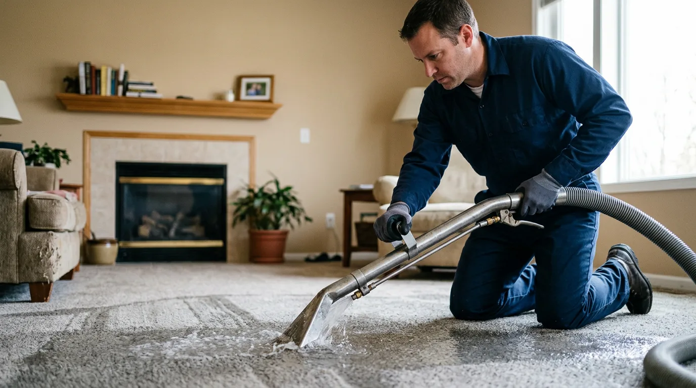 Water damage restoration technician working near Yorktown, IA
